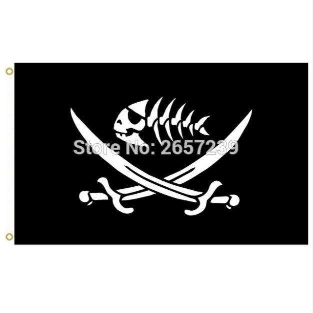 Pirate fish flag with swords Flag 3x5FT banner 100D 150X90CM Polyester brass grommets custom66