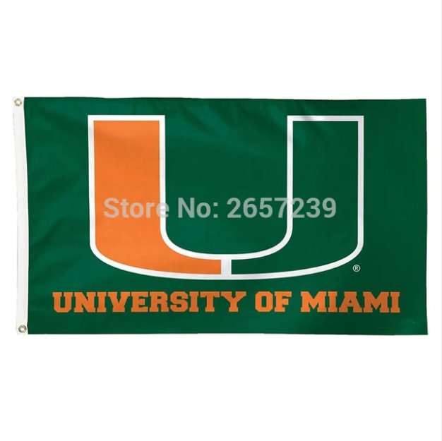 NCAA Miami Hurricanes U green flag 3x5ft banner 100D 150X90CM Polyester brass grommets custom