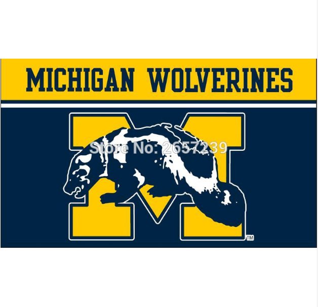 Michigan Wolverines wordmark Flag 3x5FT NCAA banner 100D Polyester brass grommets custom66