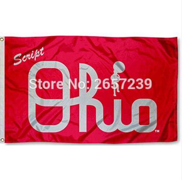 OSU Buckeyes Large Script Ohio Flag 3x5FT NCAA banner 100D Polyester brass grommets custom66