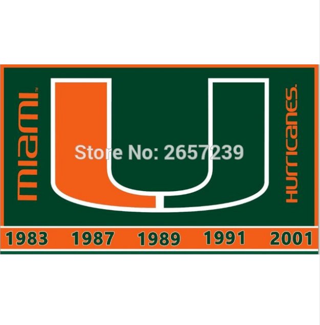 Miami Hurricanes large U logo FLAG 150X90CM 100D Polyester brass grommets custom flag, Free Shipping