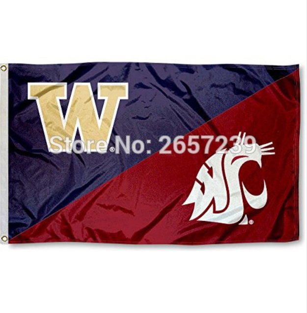 Washington State vs. UW House Divided Flag 3x5FT NCAA banner 100D Polyester brass grommets custom66