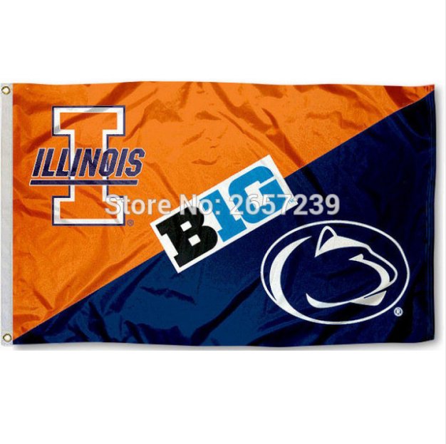 Illinois vs. Penn State House Divided Flag banner 100D Polyester brass grommets custom,Free Shipping