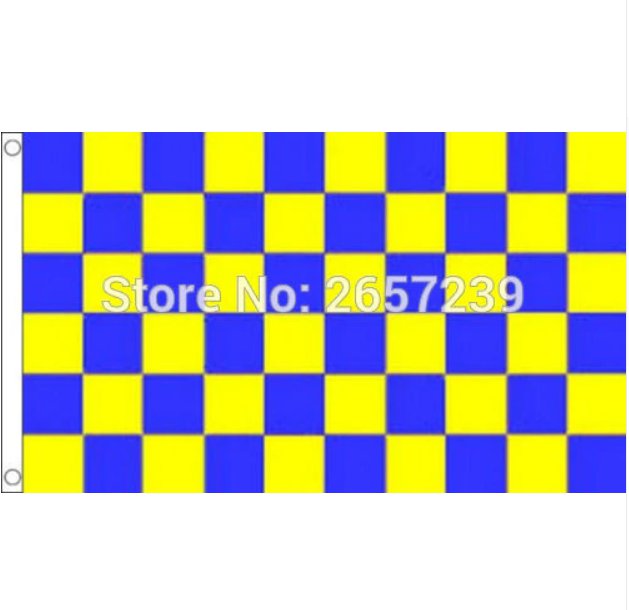 Royal Blue and Yellow Check Flag Checkered Banner 3x5FT 100D Polyester brass grommets custom