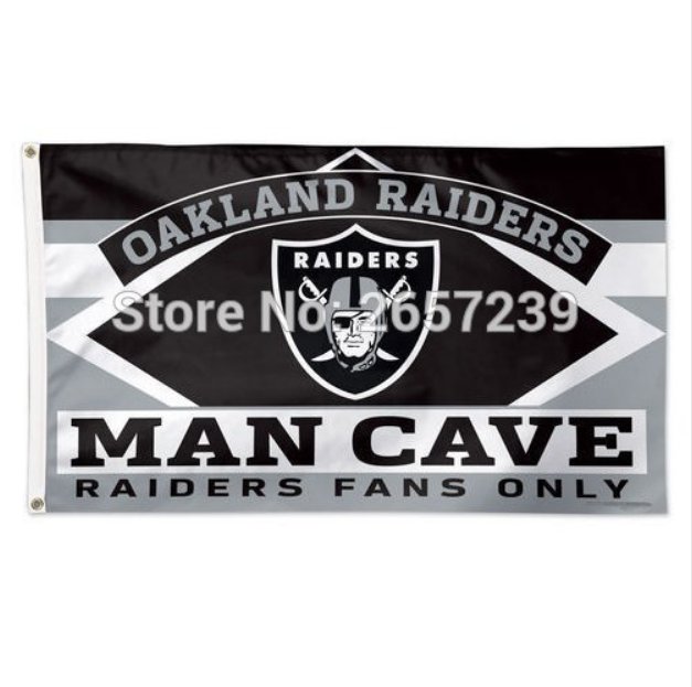 Oakland Raiders Man Cave Fans Only NFL Flag 3x5FT banner 100D Polyester brass grommets custom051