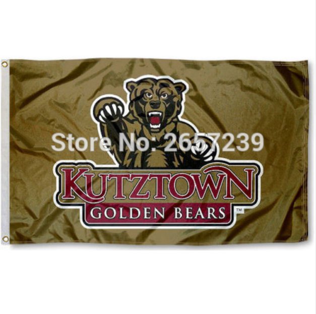 Kutztown Bears Gold Flag 3x5FT NCAA banner 100D Polyester brass grommets custom66,free shipping
