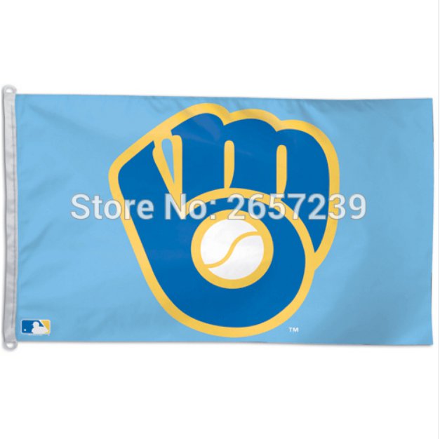 Milwaukee Brewers logo Flag 3x5FT MLB banner 100D Polyester brass grommets custom flag