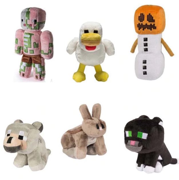 6pcs/lot 18-20cm New Arrival Minecraft Snow Golem Steve Zombie Wolf Ocelot Rabbit Chicken Stuffed