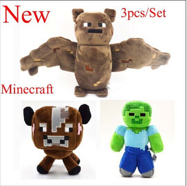 3pcs/lot Minecraft Kids Toys Stuffed Plush Toys Minecraft Steve Bat Cow Plush Toy Doll