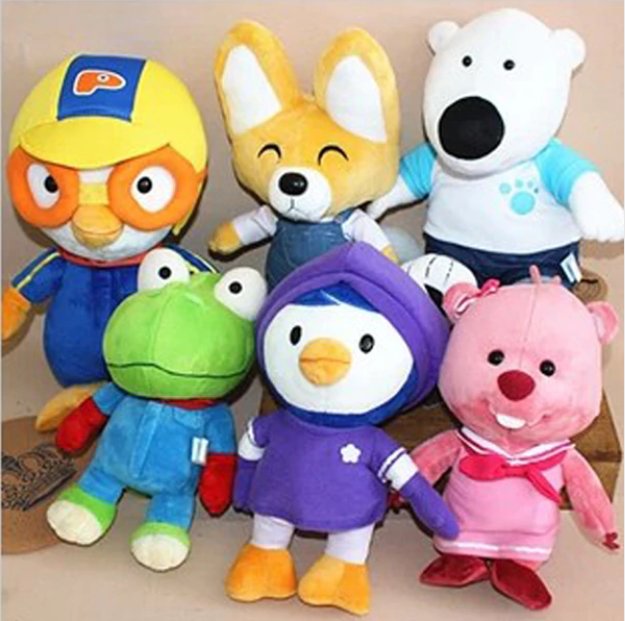 6pcs/lot Kawaii Hot Korea Pororo Little Penguin Stuffed Anime Plush Toys Doll Pororo+His Friends