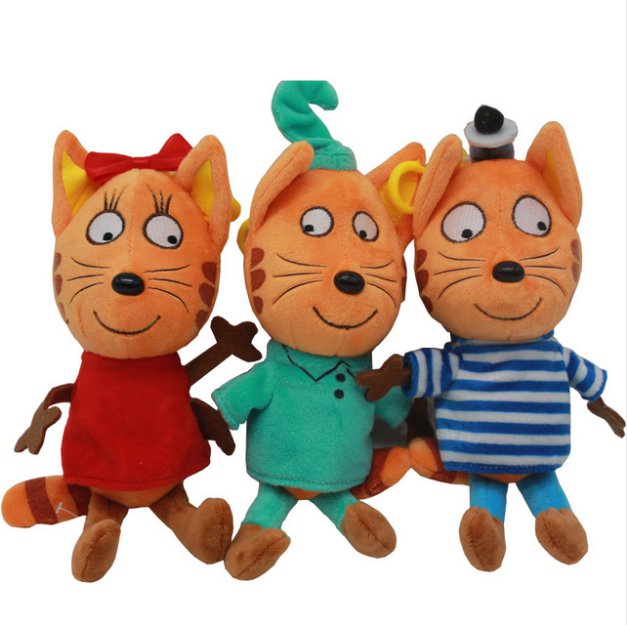 3pcs/lot Russian Cartoon Three Kittens Happy Kittens Cat Stuffed Plush Toys Soft Animals Cat Toy
