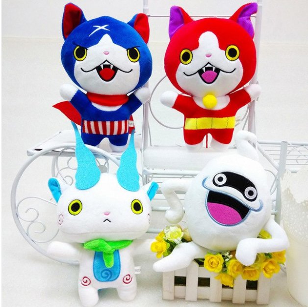 4pcs/lot 20cm Yo-kai Watch Plush Toys Yokai Watch Jibanyan Komasan Whisper Plush Stuffed Figure Toys