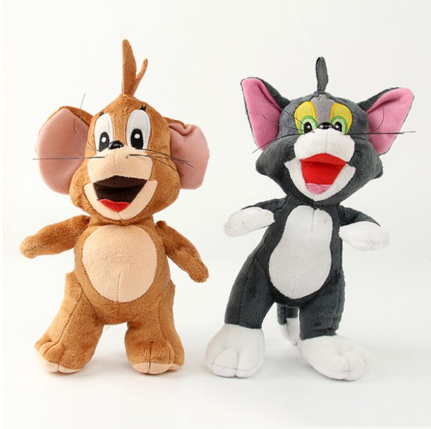 2pcs/lot 25cm Cat Tom and Jerry Mouse Plush Stuffed Toys Doll Soft Cartoon Animals Toy