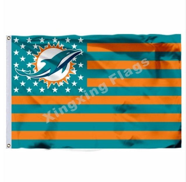 Miami Dolphins Nation Flag With Star And Stripe 3ftx5ft Banner 100D Polyester NFL Flag S