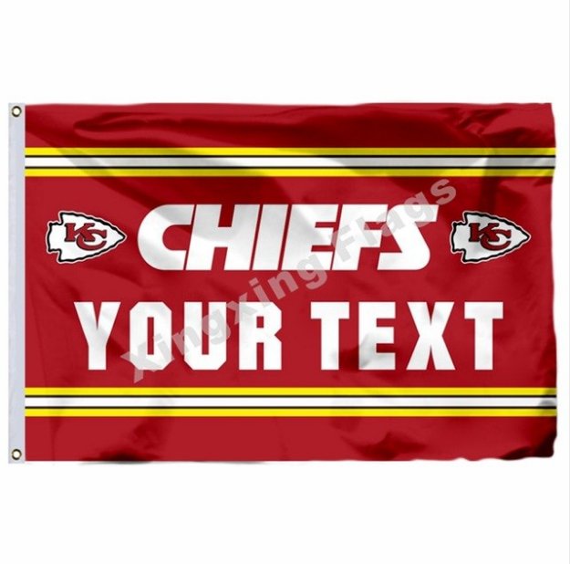 Kansas City Chiefs Custom Your Text Flag 3ft X 5ft Polyester NFL1 Team Banner Flying Size No.4