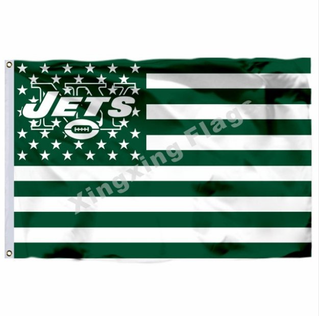 New York Jets With New York City Skyline Flag 3x5ft Polyester NFL Banner Flying Size No.4