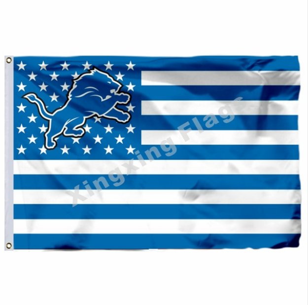 Detroit Lions With Modified US Flag 3x5ft Polyester NFL Banner Flying Size No.4 90*150cm Custom Flag