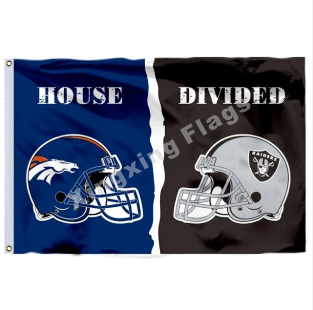 Denver Broncos Oakland Raiders Helmets House Divided Flag 3ft X 5ft Polyester NFL1 Banner Size No.4