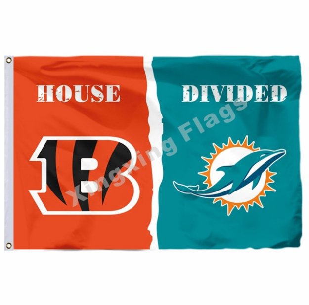 Cincinnati Bengals Miami Dolphins House Divided Flag 3x5ft Polyester NFL1 Banner Size No.4