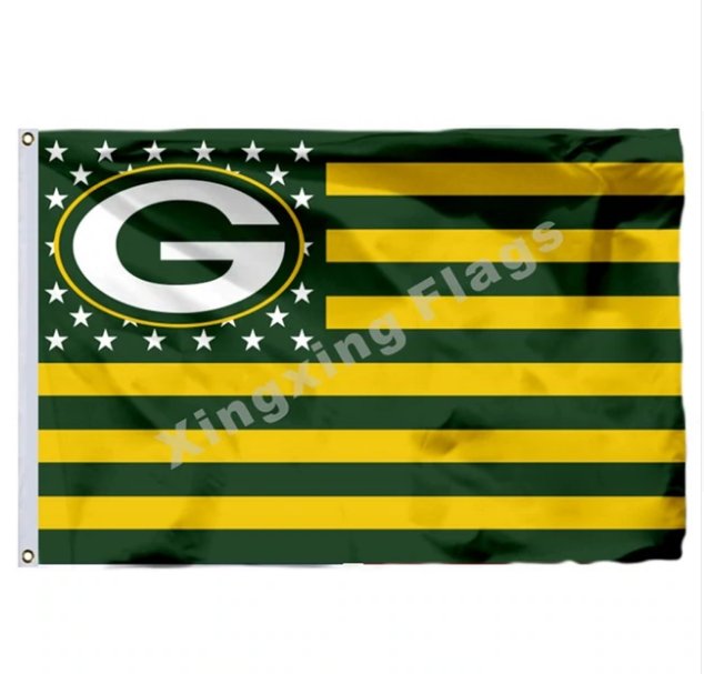 NFL1 Green Bay Packers Flag Banner With Modified US Flag 3x5ft Polyester Flying Size No.4