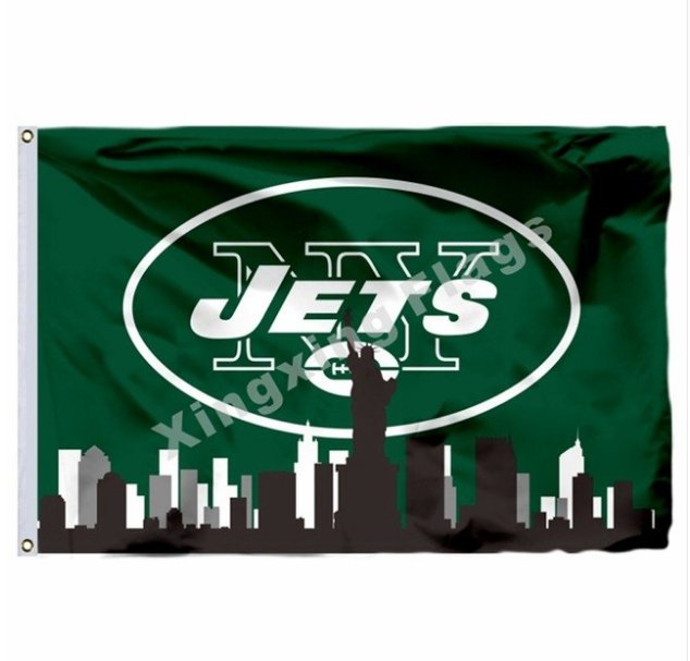 New York Jets With New York City Skyline Flag 3x5ft Polyester NFL Banner Flying Size No.4