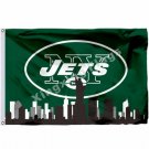 New York Jets With New York City Skyline Flag 3x5ft Polyester NFL Banner Flying Size No.4