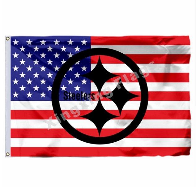 Pittsburgh Steelers Hollow Out Shape With US Flag 3x5ft Polyester NFL1 Team Banner Flying Size No.4