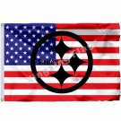Pittsburgh Steelers Hollow Out Shape With US Flag 3x5ft Polyester NFL1 Team Banner Flying Size No.4 Pittsburgh Steelers Hollow Out Shape With US Flag 3x5ft Polyester NFL1 Team Banner Flying Size No.4