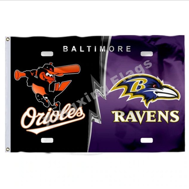 Baltimore Ravens With Maryland Flag 3x5ft Polyester NFL Banner Flying Size 144x96cm
