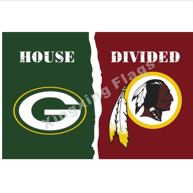 Green Packers Washington Redskins House Divided Flag 3x5ft Polyester NFL1 Banner Size No.4