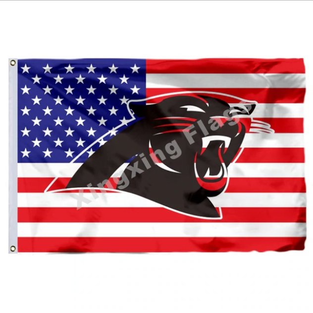Carolina Panthers Hollow Out Shape With US Flag 3x5ft Polyester NFL Team Banner Flying Size No.4