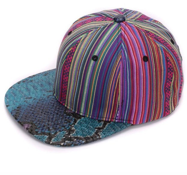Artificial snake skin brim mens snapback cap womens hip hop  flat bill baseball cap for men+ women