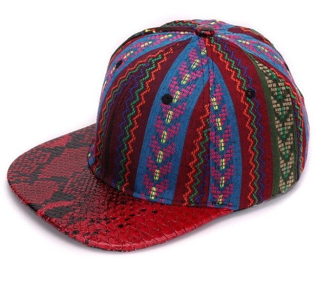 Artificial snake skin brim mens snapback cap womens hip hop  flat bill baseball cap for men+ women