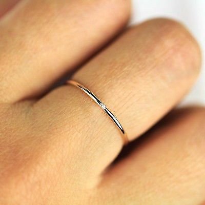 14K Solid Gold Diamond Band Ring | Minimalist Jewelry