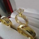 Trio Wedding Ring Set Diamond Bridal Engagement Band Yellow Gold FN His And Her