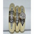 14K Yellow Gold Over His And Her Round Diamond Wedding Bridal Band Trio Ring Set