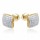Mens Ladies 10K Yellow Gold Fn Designer Square Micro Pave Diamond Earrings Studs