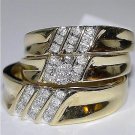 Round Diamond 14K Yellow Gold FN Wedding Band Set His Her Engagement Trio Ring