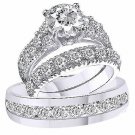 Diamond Wedding Trio Set White Gold Over Matching 2.10 Ct Engagement Bridal Ring