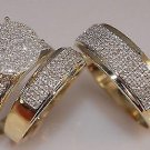 14K Yellow Gold Over His and Her Diamond Engagement Bridal Wedding Trio Ring Set