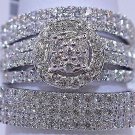 14K White Gold Finish Round Cut Diamond Wedding Engagement Bridal Trio Ring Set