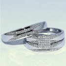 Round Diamond White Gold Plated Wedding Bridal Sets Engagement Trio Ring His Her