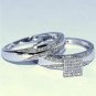 Round Diamond White Gold Plated Wedding Bridal Sets Engagement Trio Ring His Her