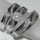 14K White Gold Over Diamond Wedding Trio Bridal Band Engagement Ring Set His Her