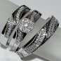 14K White Gold Over Diamond Wedding Trio Bridal Band Engagement Ring Set His Her