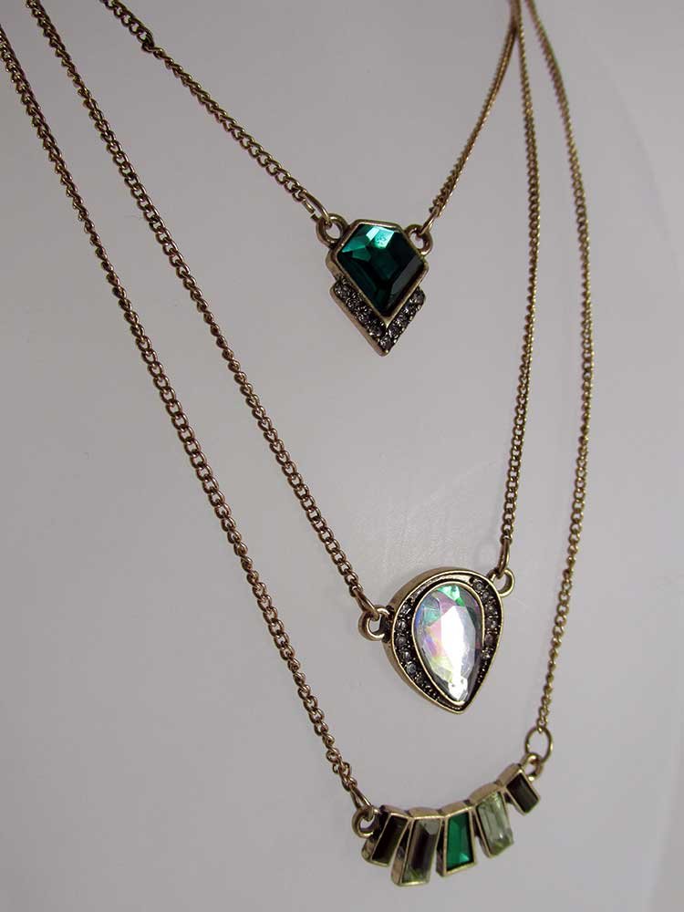 Betsey Johnson 3 Tier Rhinestone Pendant Necklace