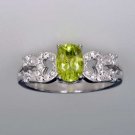 Natural Green Peridot, CZ, and Silver Ring Sz 10
