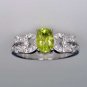 Natural Green Peridot, CZ, and Silver Ring Sz 10