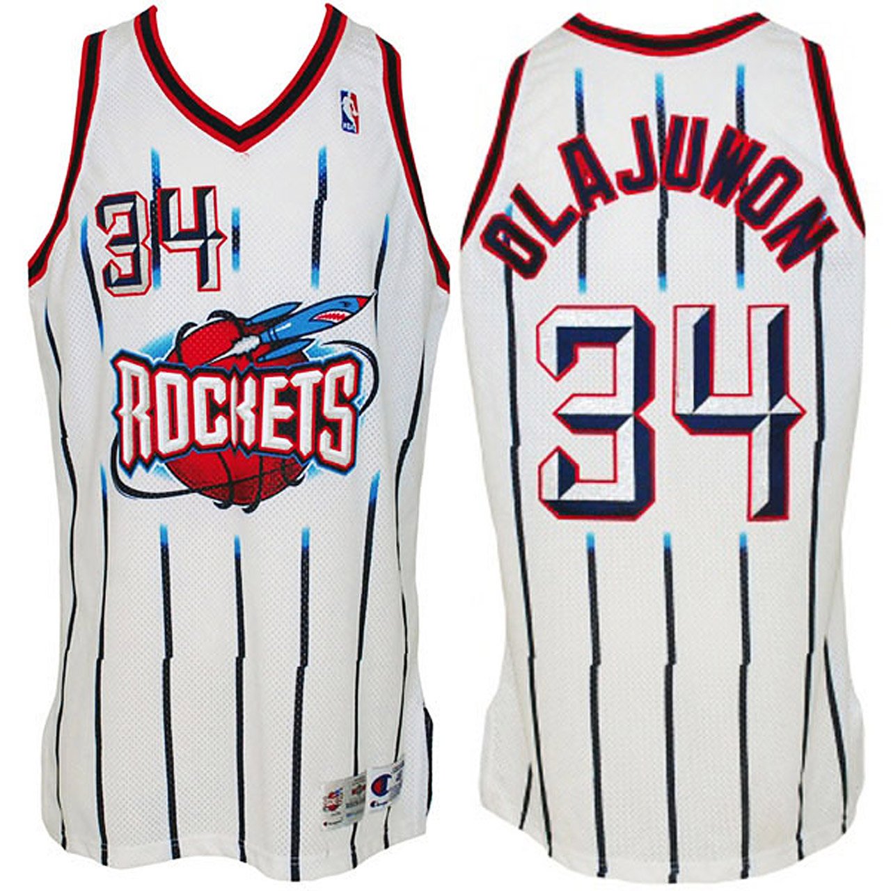 Hakeem Olajuwon Rockets Classics White Stripe Stitched Jersey