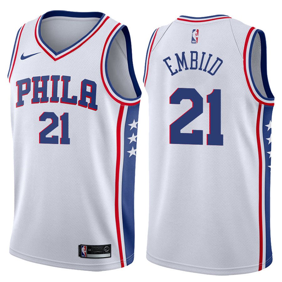 76ers Joel Embiid White Stitched Jersey
